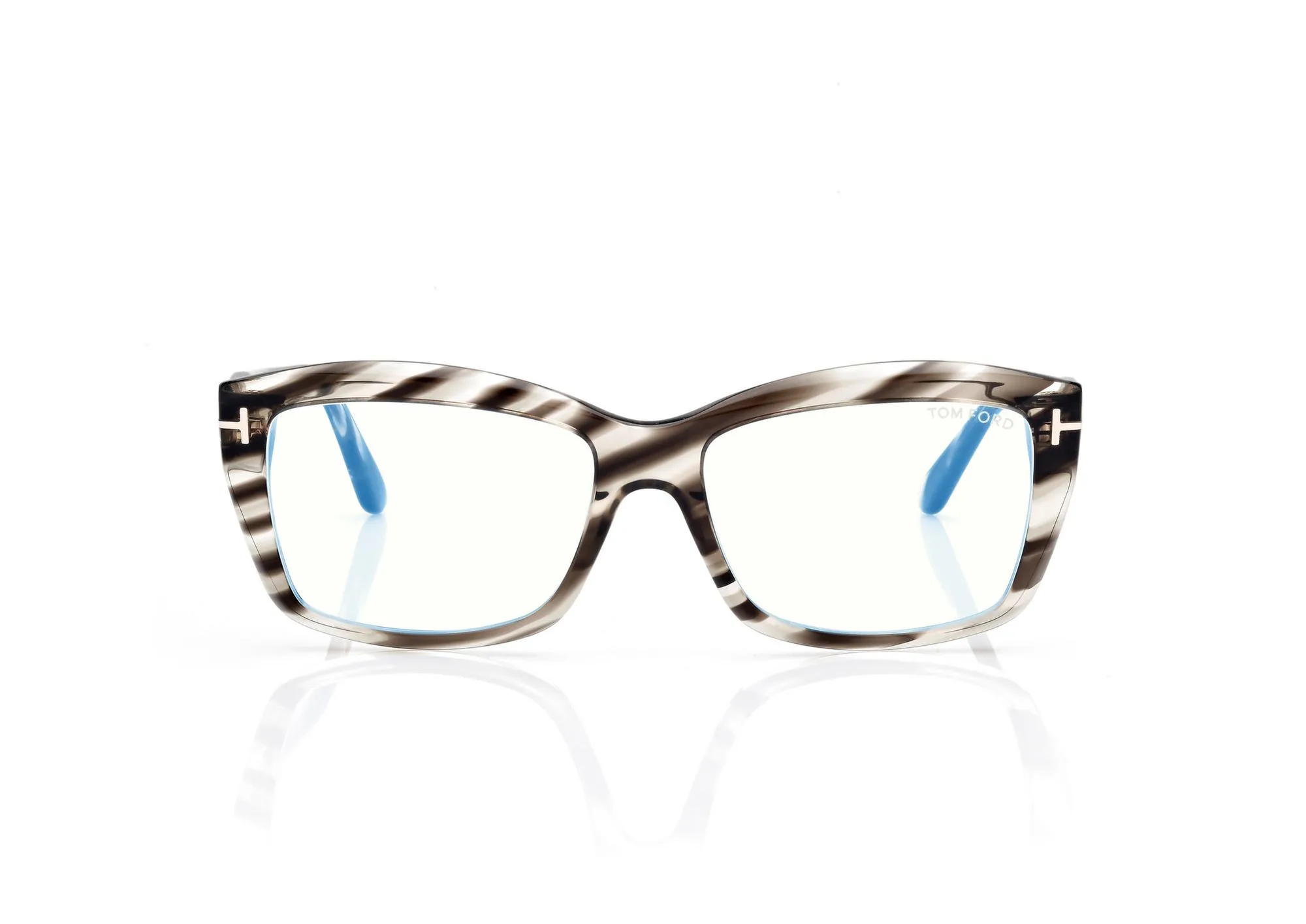 Tom Ford Rectangular Blue Block Opticals FT6065B Striped Black Havana