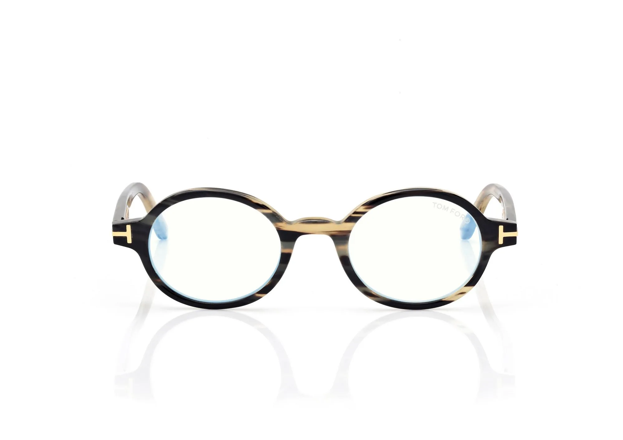 Tom Ford Round Horn Blue Block Opticals FT6107PB Green Horn